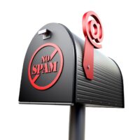 Amerikanischer Briefkasten mit „No Spam“-Beschriftung